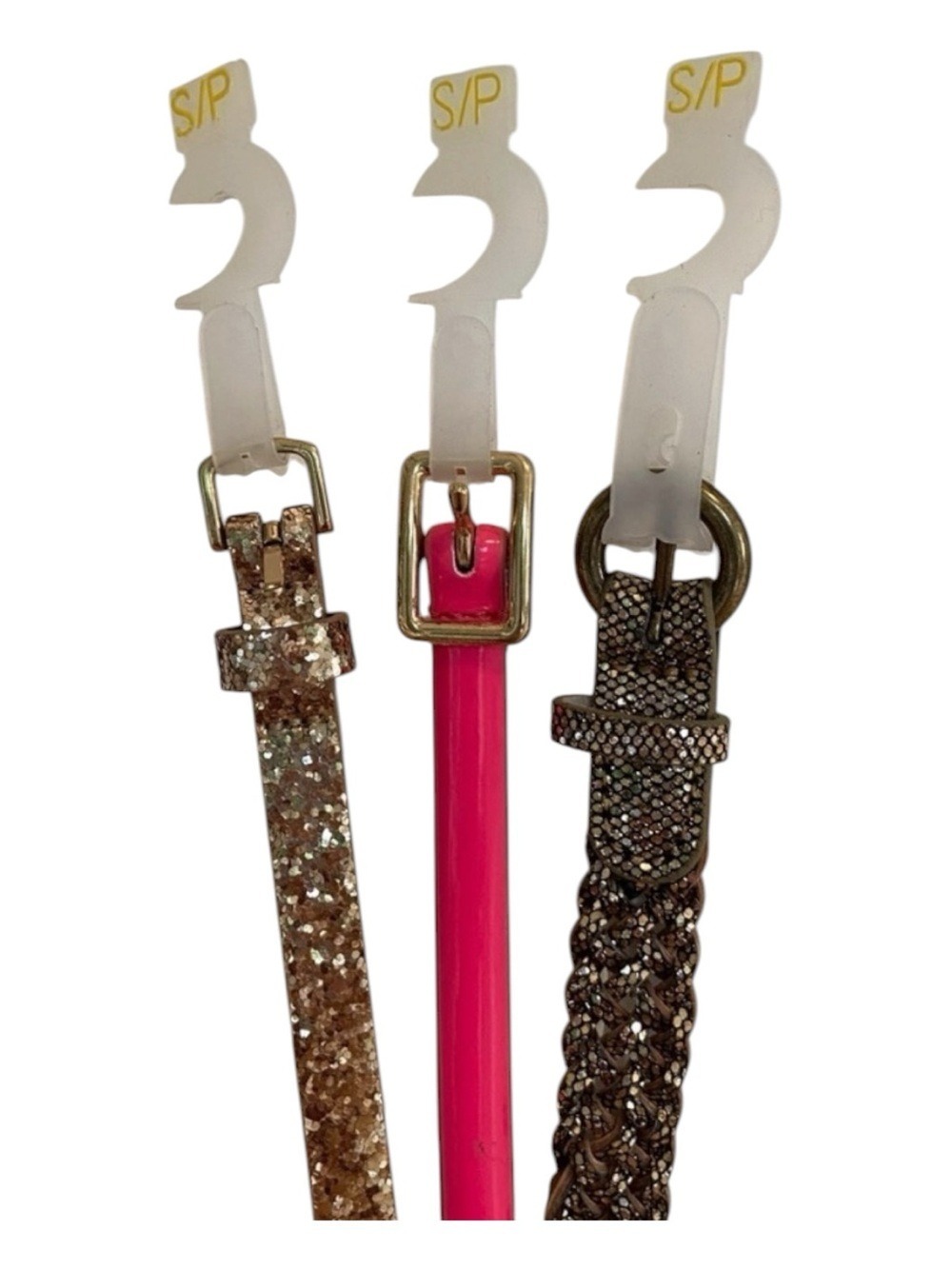NWT 3 Skinny Belt Bundle Small Gold Glitter Pink Braided Metallic Dress Belts